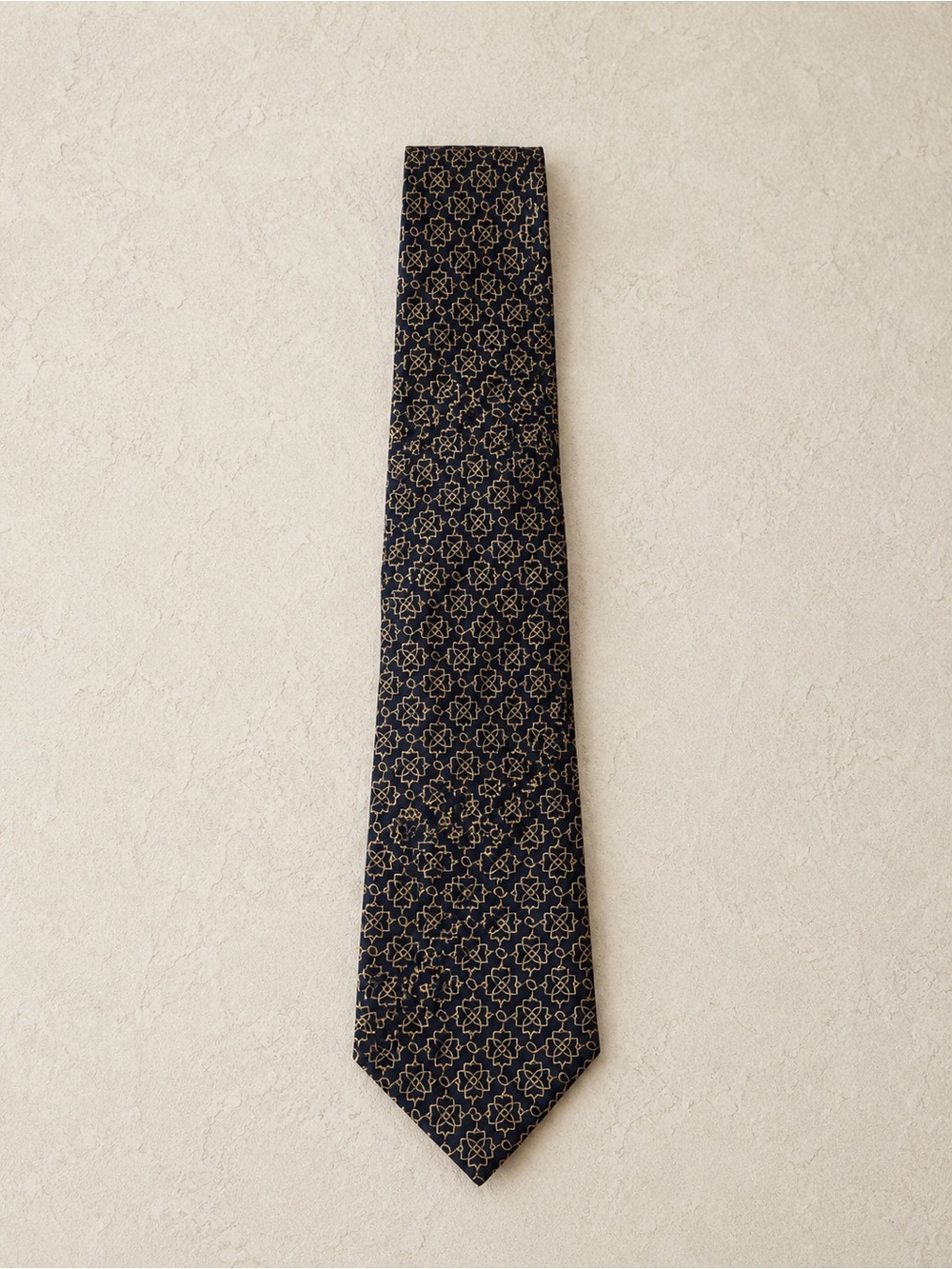 Bert Pulitzer Navy Gold Geometric Silk Tie Made in USA